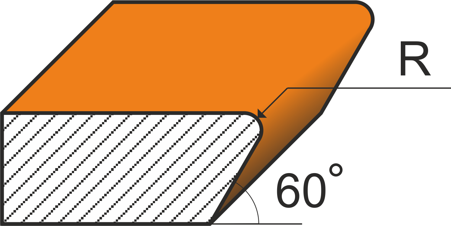 Фото Кромка №4 с округлением верхнего угла кромки радиусом R и завалом нижней кромки под углом 60 градусов | ООО Интердек